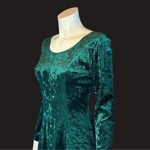 Vintage 90s Emerald Crushed Velvet Corset Back Grunge Mini Skater Dress / S M
